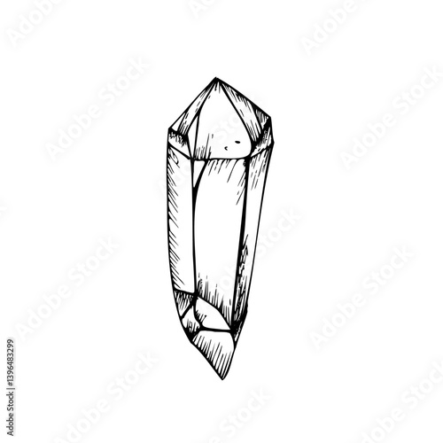 Vector amethyst crystal. Hand painted linear quartz illustration. Graphic monochrome sketch isolated on background. For designers, prints, logo, icon, menu, postcards, holiday, covers