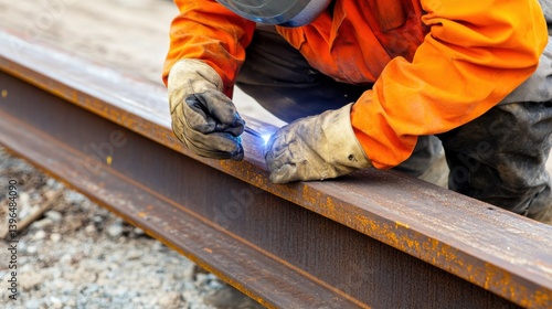 Wallpaper Mural A welder inspecting the weld on a steel beam. Featuring precision and attention to detail Torontodigital.ca