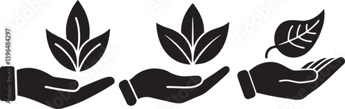 Hands Holding Leaves: Eco-Friendly Icon Set for Sustainable Design, hands holding a Leaves silhouette vector design