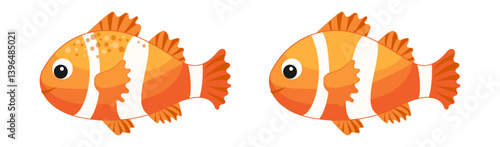 Vector ocean fish set of clown fish 