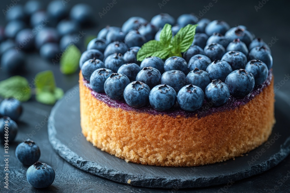 Blueberry Cake: A delicious treat topped with fresh blueberries and a mint sprig Blueberry Cake: A delicious treat topped with fresh blueberries and a mint sprig