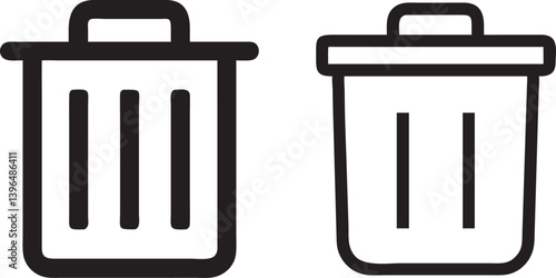 Simple Black Outline Trash Can Icons, dustbin black silhouette vector, Simple line art Design vector icon with white background