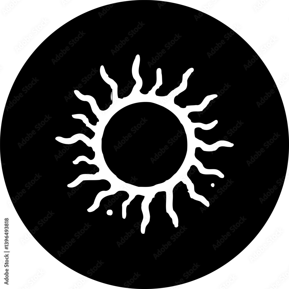 Stylized Sun Graphic: A Celestial Body with Radiating Energy on Dark Backdrop Stylized Sun Graphic: A Celestial Body with Radiating Energy on Dark Backdrop