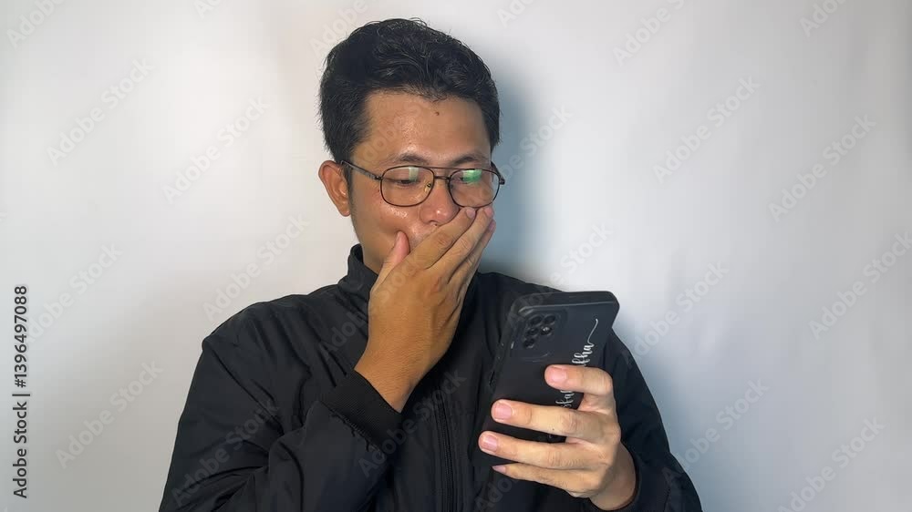 Asian man wearing glasses and traditional-patterned shirt Asian man wearing glasses and traditional-patterned shirt