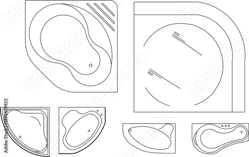 silhouette design vector illustration sketch drawing furniture interior bathroom bathtub for soaking