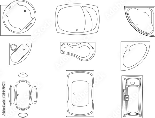 silhouette design vector illustration sketch drawing furniture interior bathroom bathtub for soaking