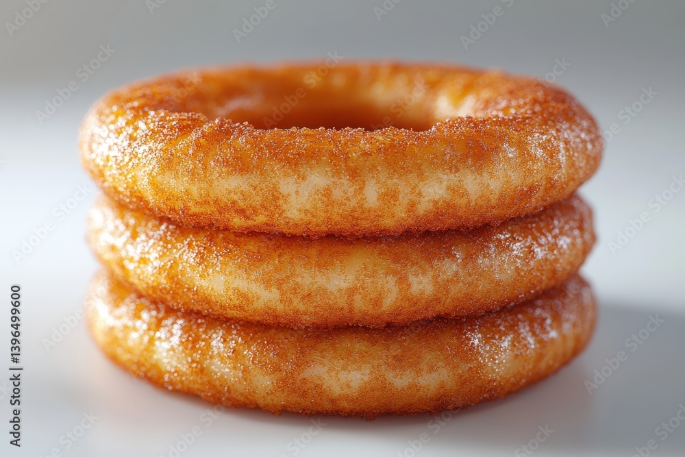 Three golden-brown rings stacked, subtly textured surface Three golden-brown rings stacked, subtly textured surface