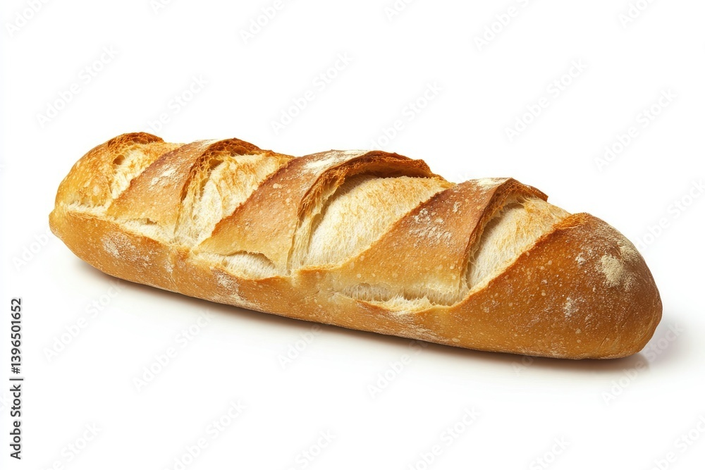 Freshly Baked Baguette Loaf Isolated on White Background for Food Photography Freshly Baked Baguette Loaf Isolated on White Background for Food Photography