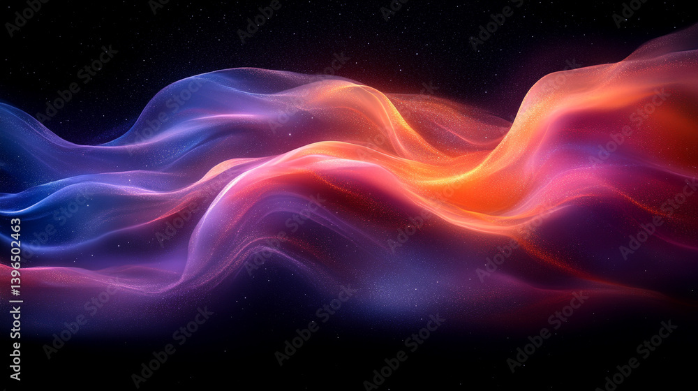 Purple, pink, and blue abstract waves flow dynamically over a black background with grainy texture, symbolizing energy, creativity, and modern digital aesthetics for banners or web headers.


