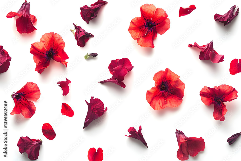 Fototapeta premium Red Flowers Fall Gently, Petals Scatter