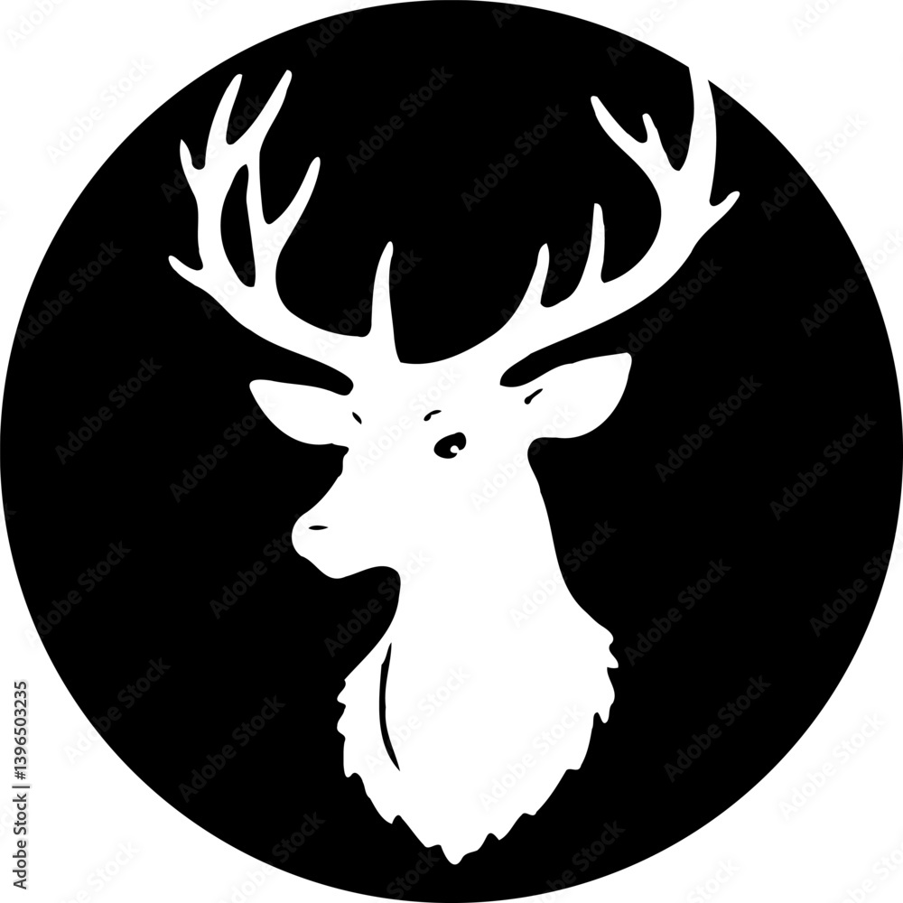 Elegant deer silhouette emblem, a stark contrast against a dark circular backdrop