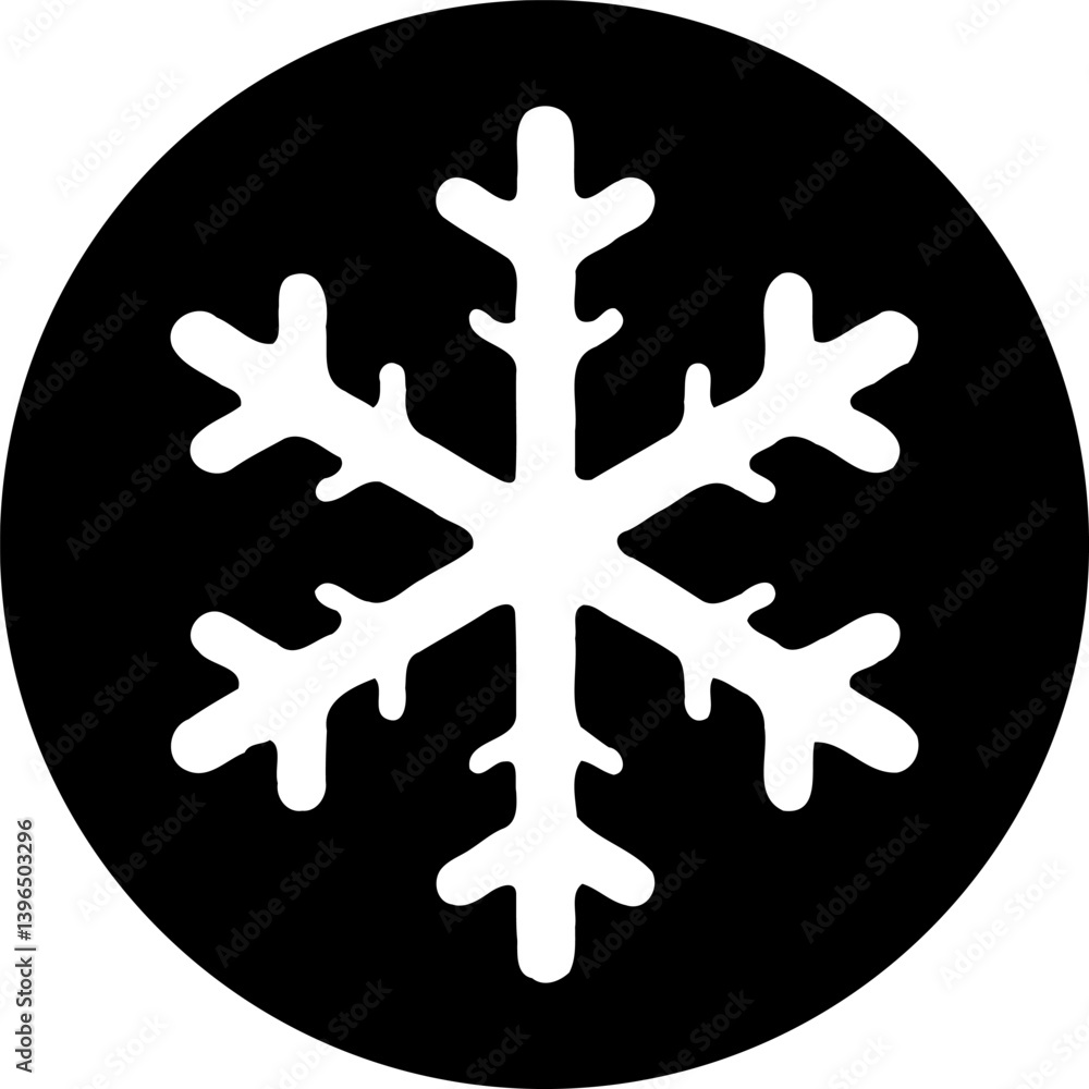 Fototapeta premium Graphic representation of a white snowflake on a black circular backdrop