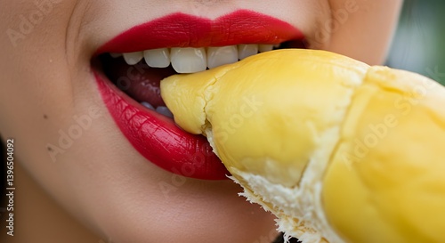 Wallpaper Mural woman eating durian fruit closeup and tasty Torontodigital.ca