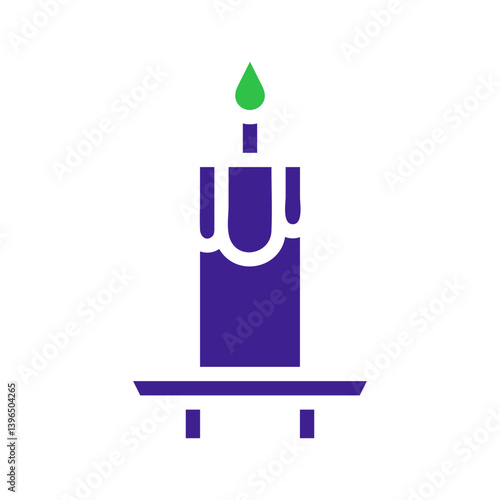 Minimalist Candle Icon in Violet and Green Colors
