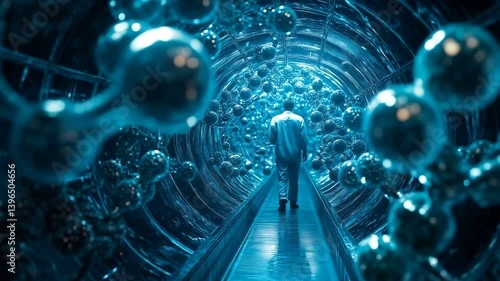 Embark on a captivating journey through a mesmerizing, futuristic molecular tunnel filled with wonder