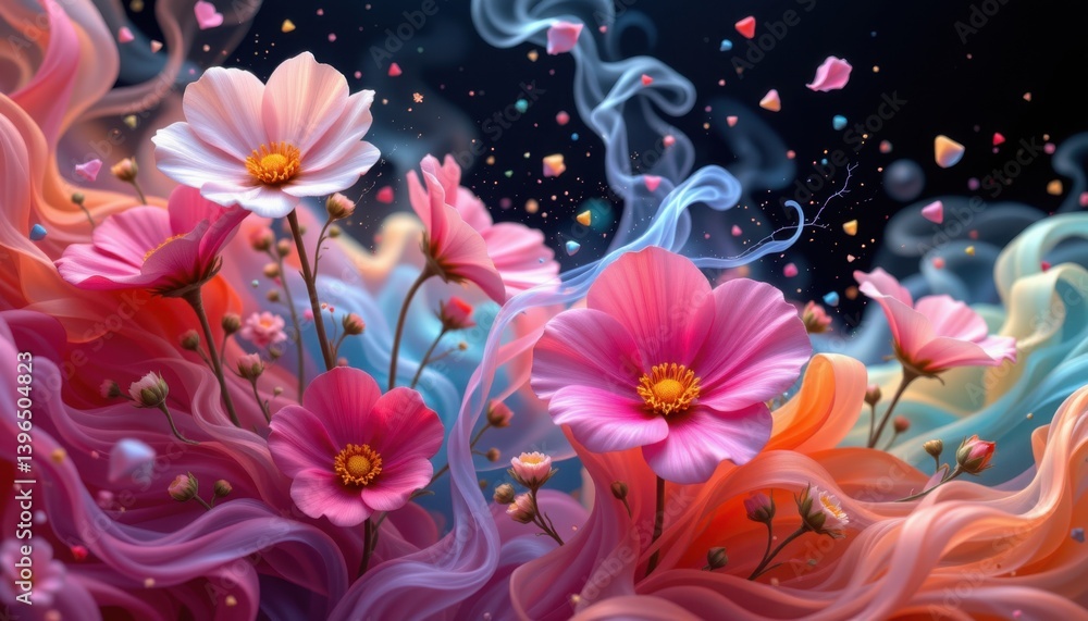 Ethereal Blooming Shapes Flowers morphing into ethereal shapes, dissolving into vibrant colors that blend into the atmosphere. Ethereal Blooming Shapes Flowers morphing into ethereal shapes, dissolving into vibrant colors that blend into the atmosphere.