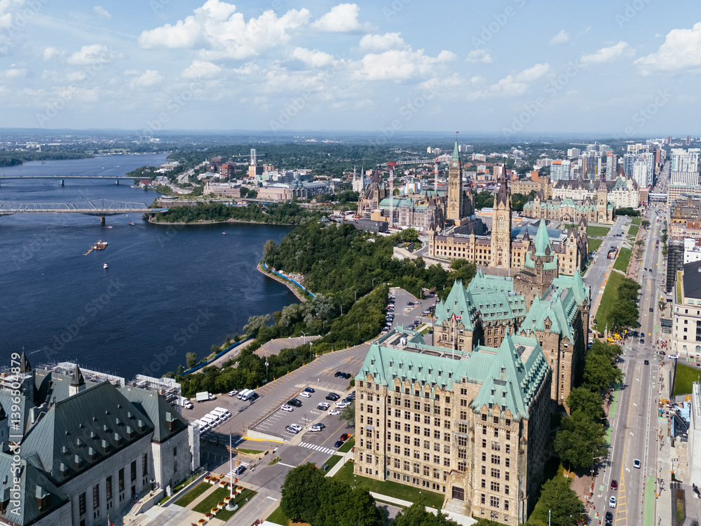 Obraz premium Aerial view of the downtown Ottawa skyline, including Parliament Buildings Ottawa, Ontario Canada.