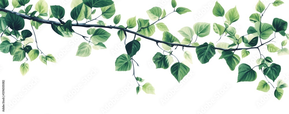 Obraz premium Green leaves on branches with white background 