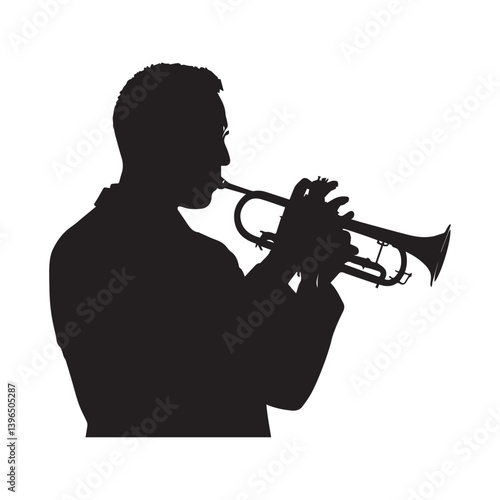 Man with trumpet silhouette Trumpeter Musician plays the trumpet jazz Silhouette trumpeter white Background