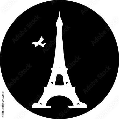 Iconic parisian silhouette with a soaring bird against a solid dark backdrop