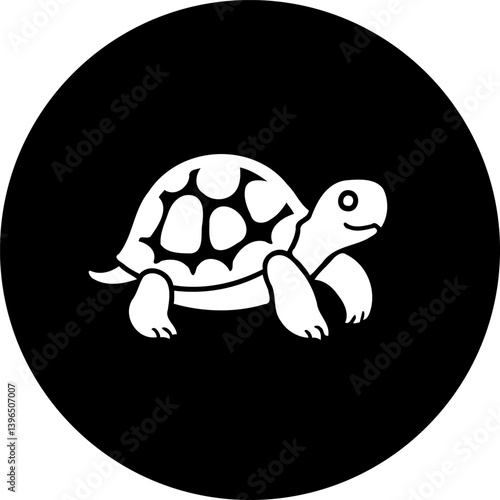 Stylized tortoise icon on a solid black circular background for simple designs