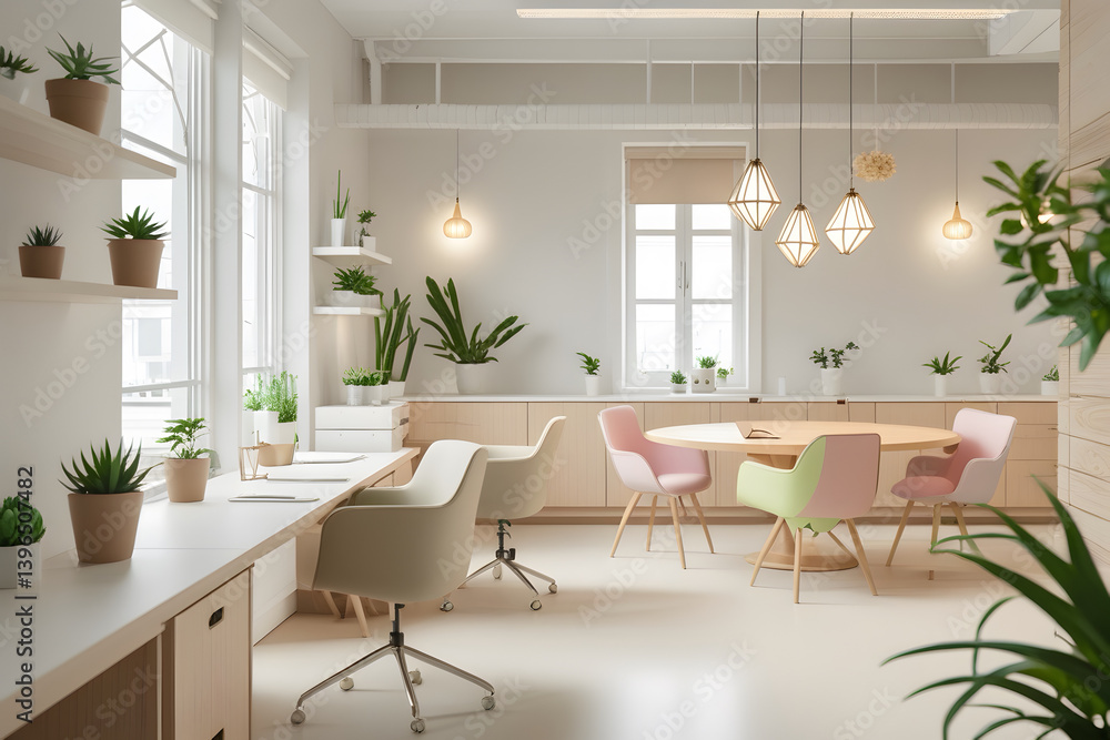 Fototapeta premium Minimalist Cute Office with Scandinavian Aesthetic