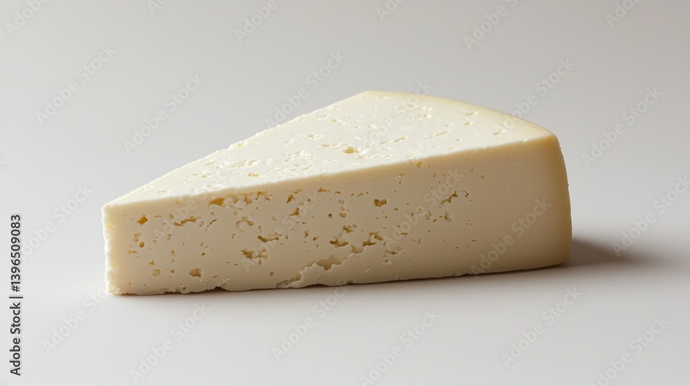 Wedge of pale cheese with small holes, isolated on white Wedge of pale cheese with small holes, isolated on white