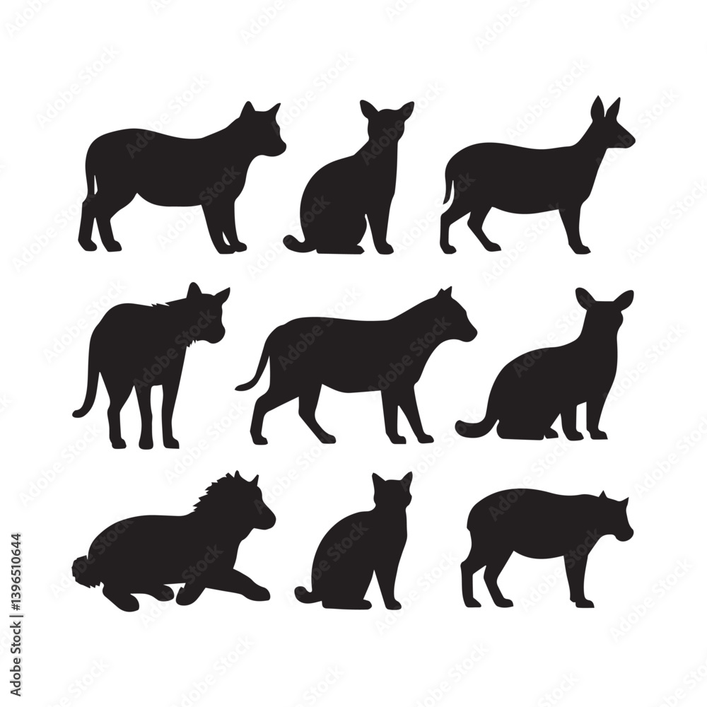 Fototapeta premium Silhouette animals Vector Collection white Background.