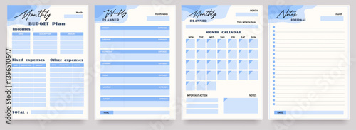Monthly, weekly , daily set of  planners  template blanks, reminder, organiser, appointment, schedule, page, checklist, vector illustration
