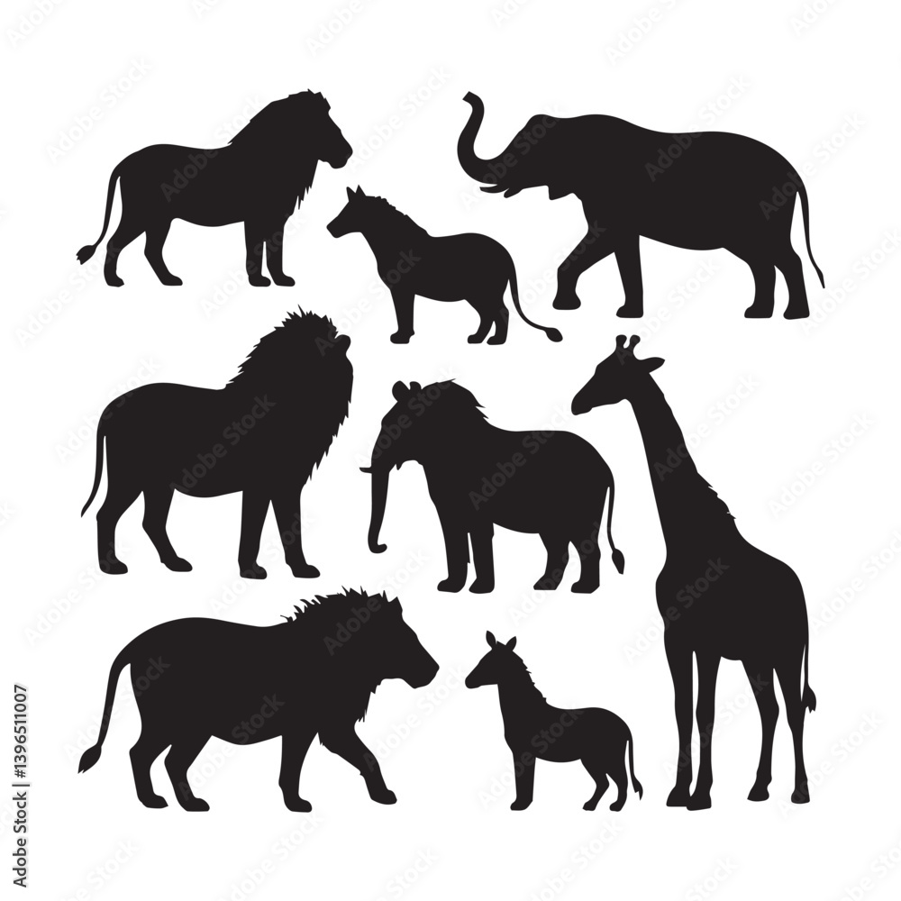 Fototapeta premium Silhouette animals Vector Collection white Background