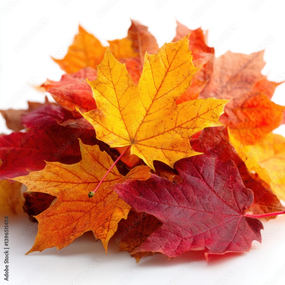 Pile of colorful maple leaves in autumn shades isolated on white background Pile of colorful maple leaves in autumn shades isolated on white background