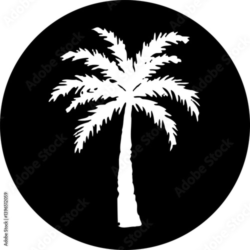 Silhouette palm tree art on black canvas symbolizes tropical climate