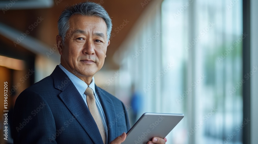 Confident Senior Asian Businessman using Tablet Confident Senior Asian Businessman using Tablet