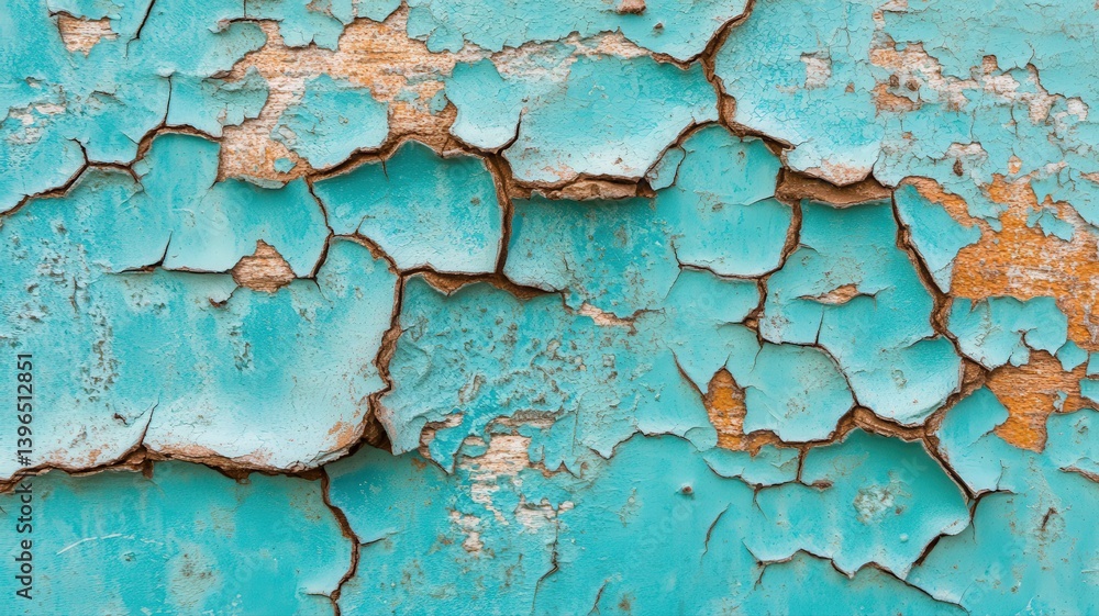 Close-up Weathered Teal Paint Texture with Rust Undertones