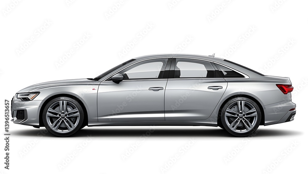 Side view of a silver color car, in silver color on a white background Side view of a silver color car, in silver color on a white background