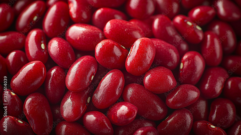 Shiny red kidney beans form a dense seamless pattern, filling the frame with vibrant color and texture, symbolizing nourishment, vitality, unity, and natural abundance in a modern style.
Shiny red kidney beans form a dense seamless pattern, filling the frame with vibrant color and texture, symbolizing nourishment, vitality, unity, and natural abundance in a modern style.