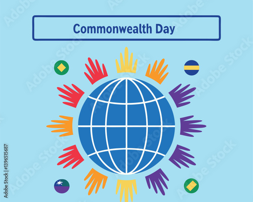 Celebrate Commonwealth Day with a colorful globe and triangular shapes design.