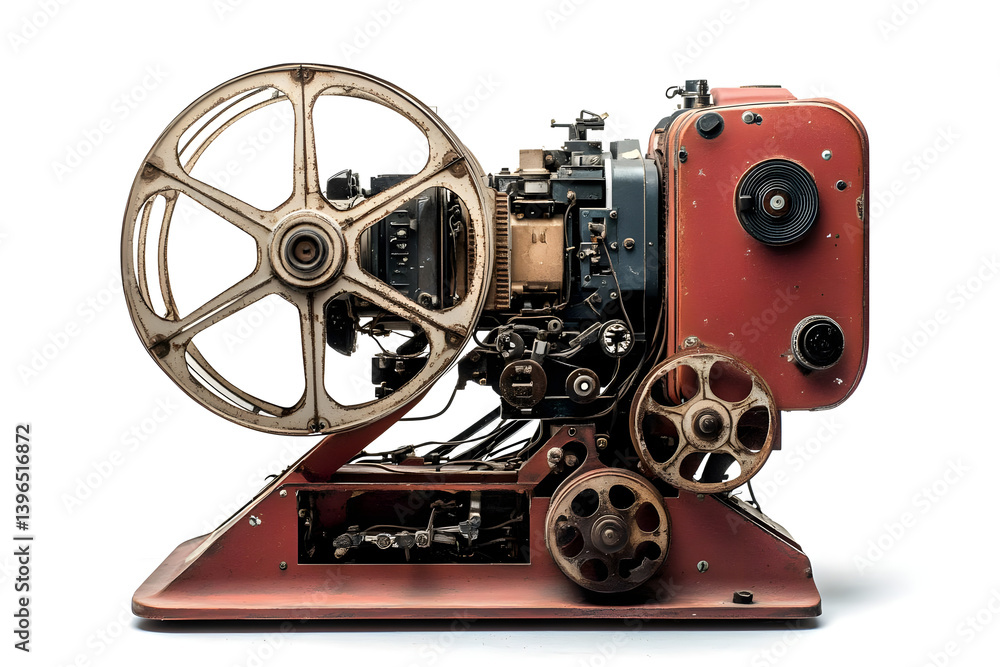 Obraz premium Vintage Film Projector: Reels Spin, Images Appear