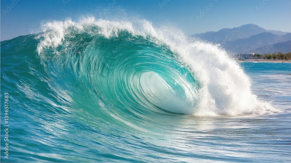 Obraz premium Majestic ocean waves crashing together in opposing forces representing usa and china in a dramatic coastal scene