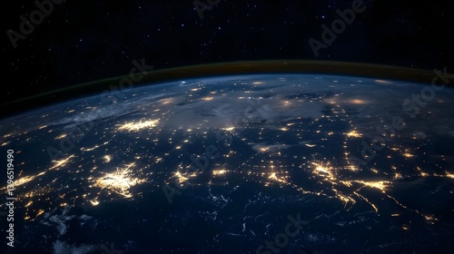 Fototapeta Naklejka Na Ścianę i Meble -  Earth Illuminated from Space: A Stunning Global Night View