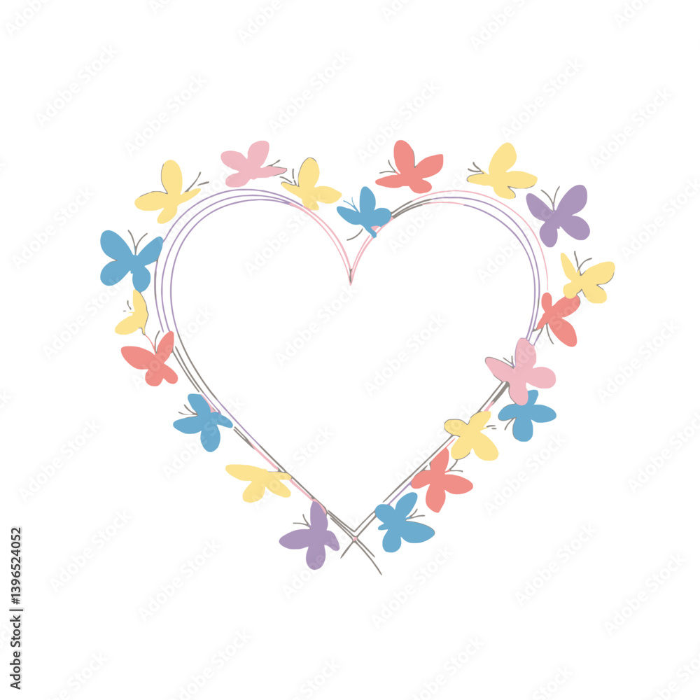 Heart-shaped frame with colorful butterflies Heart-shaped frame with colorful butterflies