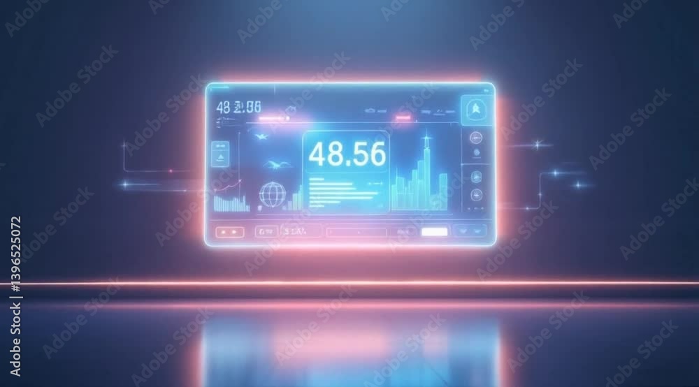 Futuristic digital dashboard displays financial data; glowing interface Futuristic digital dashboard displays financial data; glowing interface