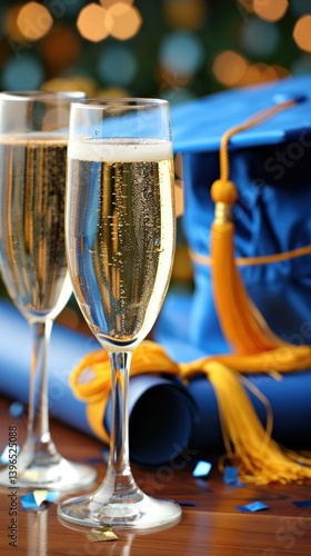 Celebrating graduation with sparkling wine and festive decorations