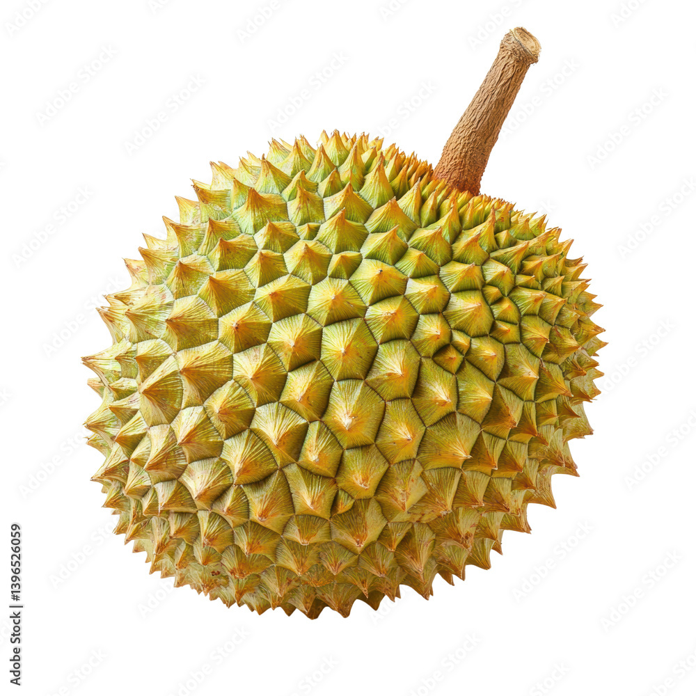 Close up of a whole ripe durian fruit with its distinctive spiky texture Close up of a whole ripe durian fruit with its distinctive spiky texture