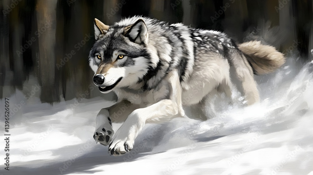 Wolf Running Through Snow in Full Body Shot Captured in Motion Wolf Running Through Snow in Full Body Shot Captured in Motion