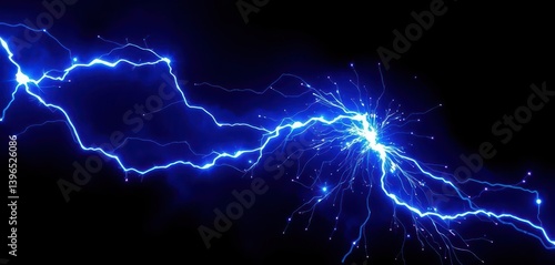 Electric blue sparks arc and flow, illuminating the inky black, magical, background, glowing