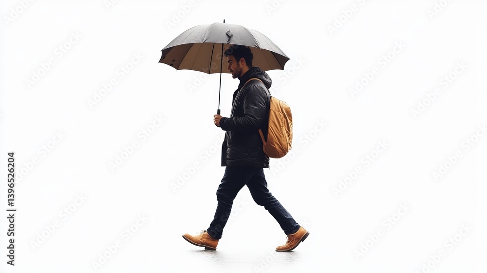 Businessman with umbrella standing in the rain for protection and safety Businessman with umbrella standing in the rain for protection and safety