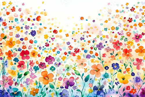 Fototapeta Naklejka Na Ścianę i Meble -  A vibrant watercolor painting of a colorful flower meadow.