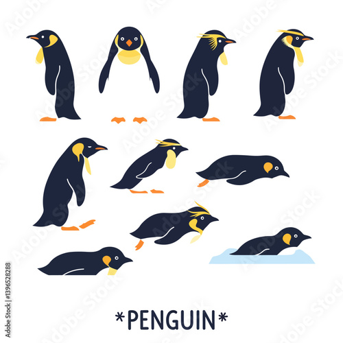Penguin Set with Cartoon Antarctic Animals.
