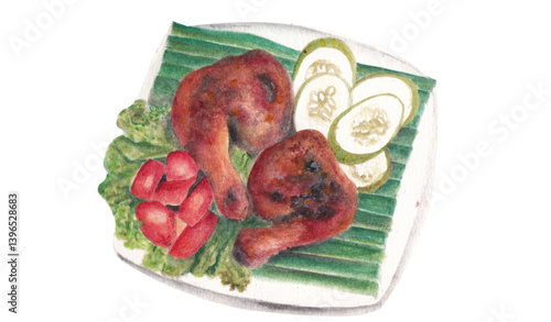 Watercolor grilled chicken illustration